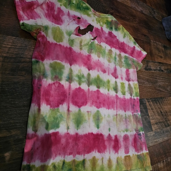 Gildan Pink and Green Tie-Dye Short Sleeve Tee - Picture 5 of 7